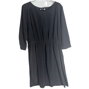 Gap Black Dress XL Gathered Waist Knee Length 3/4 Sleeves